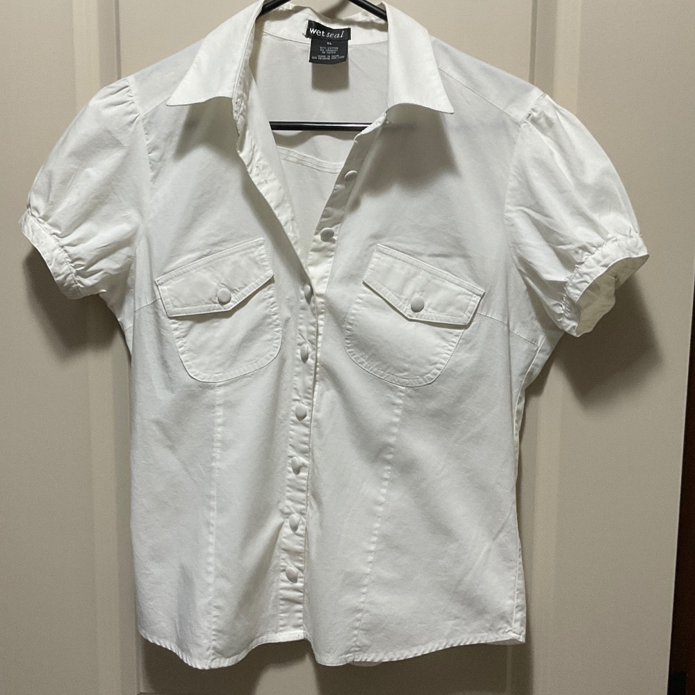 WetSeal White Button Up Shirt Juniors Size XL Vintage